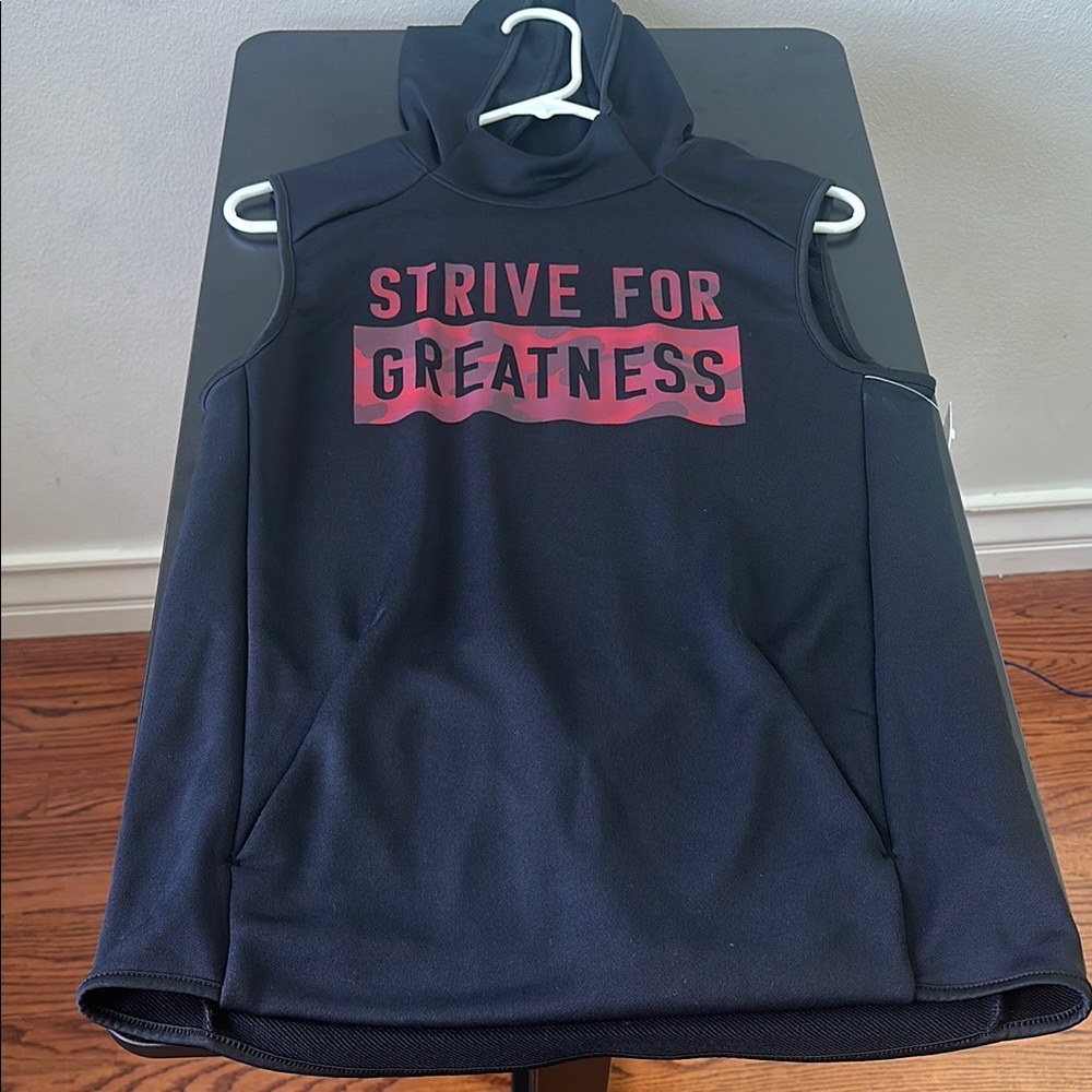 Black Sleeveless Hoodie with Red Print